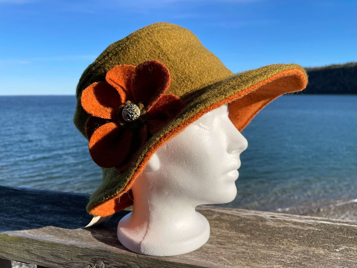 Recycled Wool Bucket Hat (Orange Flower)