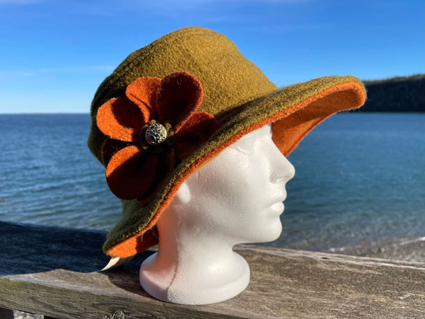 Recycled Wool Bucket Hat (Orange Flower)