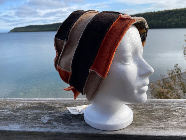 Recycled Wool Pillbox Hat (Orange/Brown)